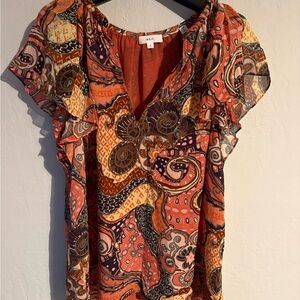 A.L.C. Coral Paisley Ruffle-Sleeve Blouse